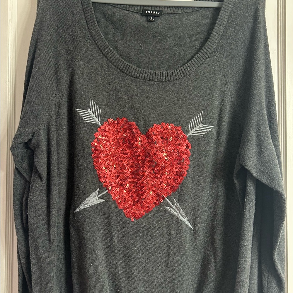Torrid Gray Sweater with Red Sequin Heart